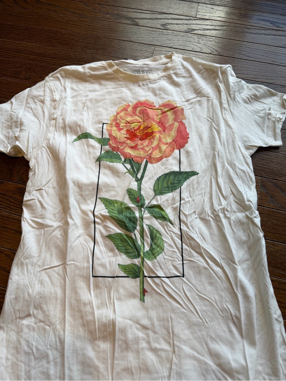 Shawn mendes the tour Short Sleeve Tee with Pink-Yellow Rose Graphic